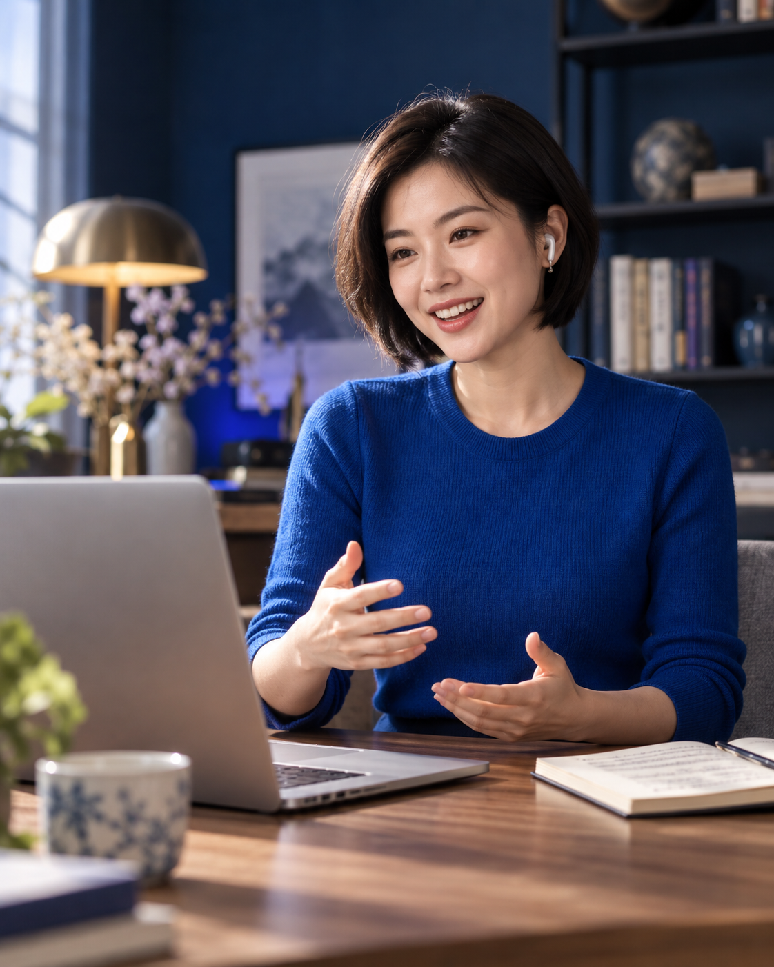 Illustrative portrait of a Mandarin tutor in a modern study